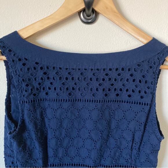 Banana Republic Factory Navy Blue Embroidered Sheath Eyelet Dress Size 2 Petite - Picture 4 of 7
